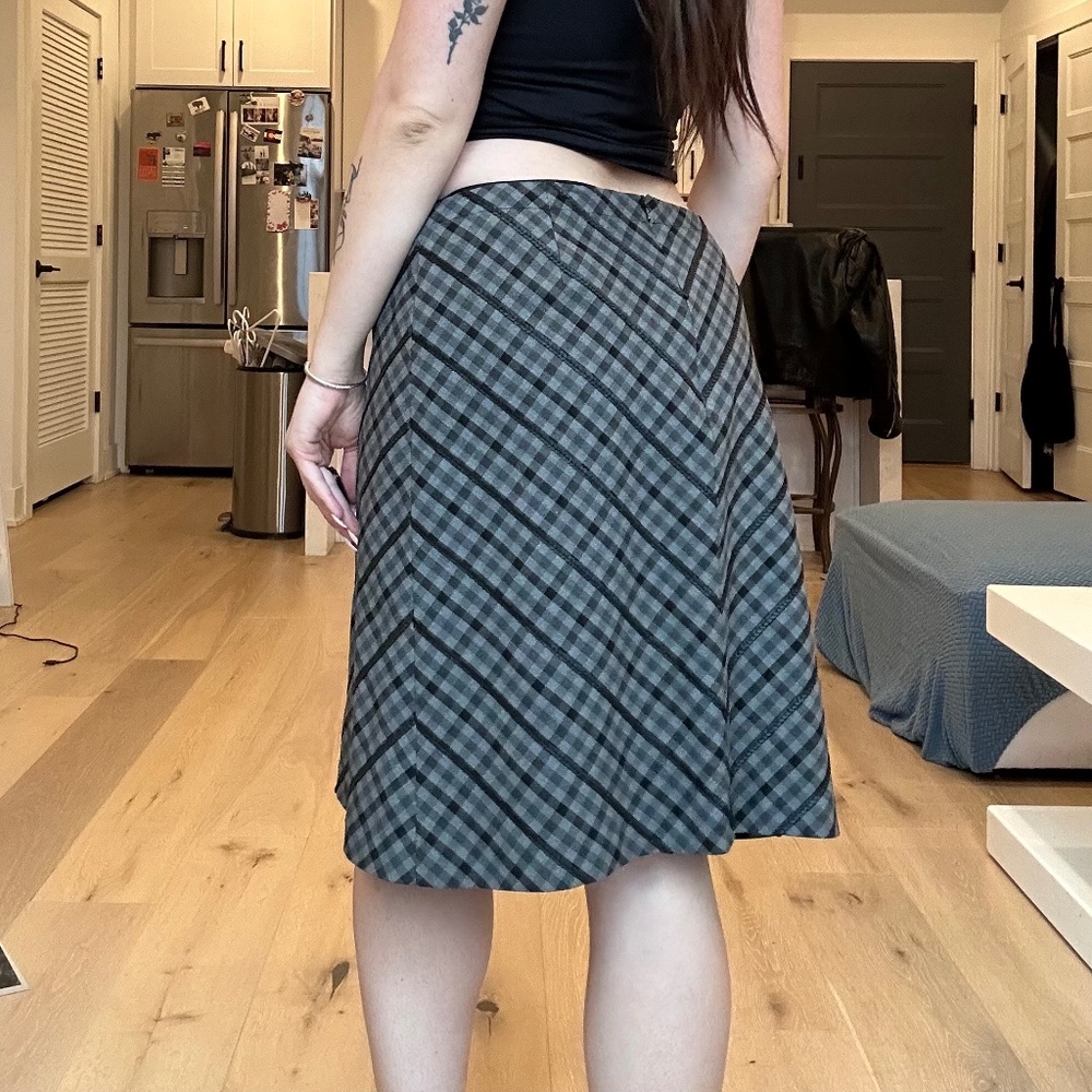 VINTAGE Gray Plaid Sequin A-Line Midi Skirt Nine West